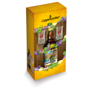 Appenzeller Alpenbitter, 70 cl Flasche mit 2 Shot Gläser 29% Vol.
